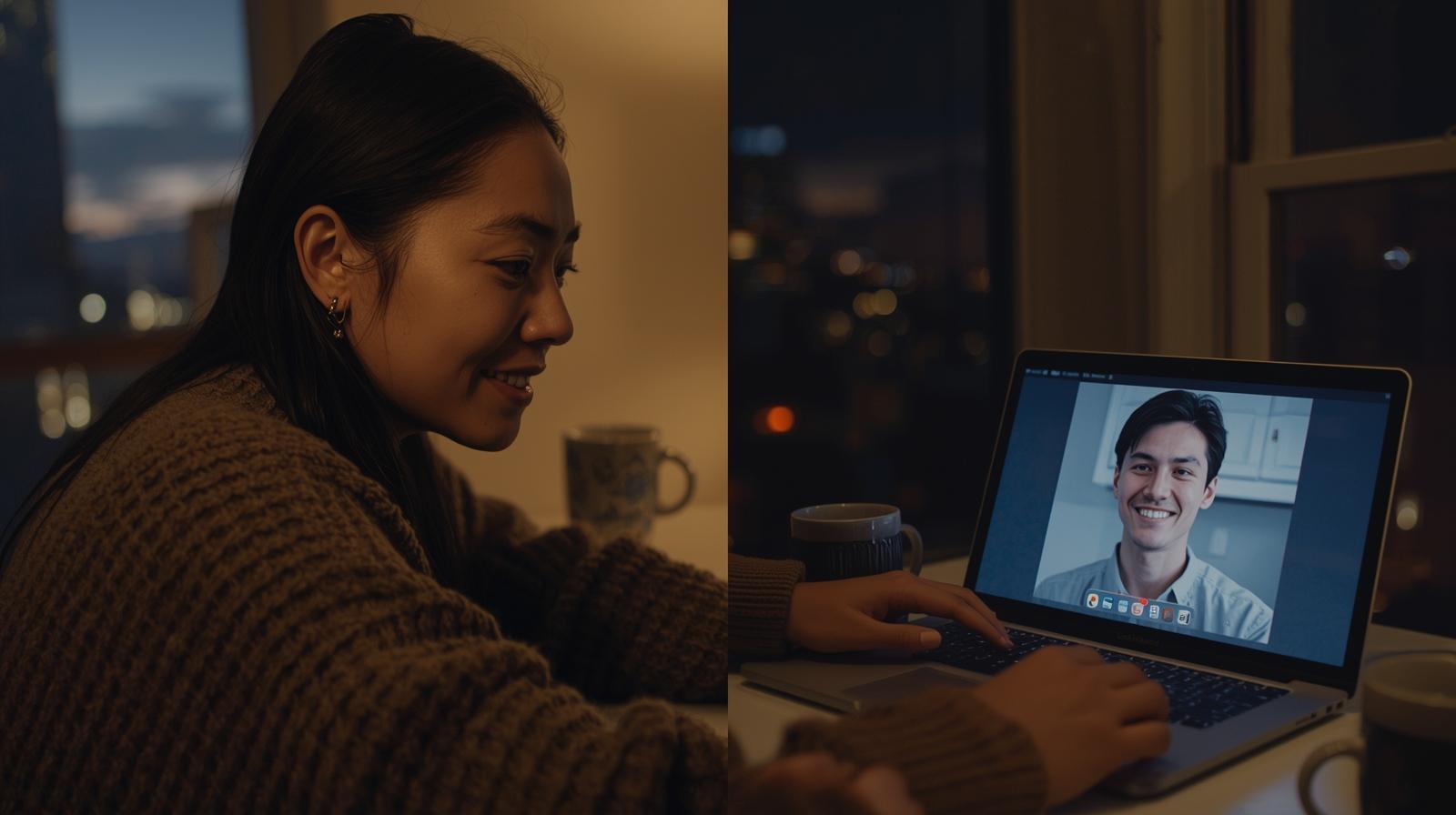 long distance relationshipvideo call at dusk