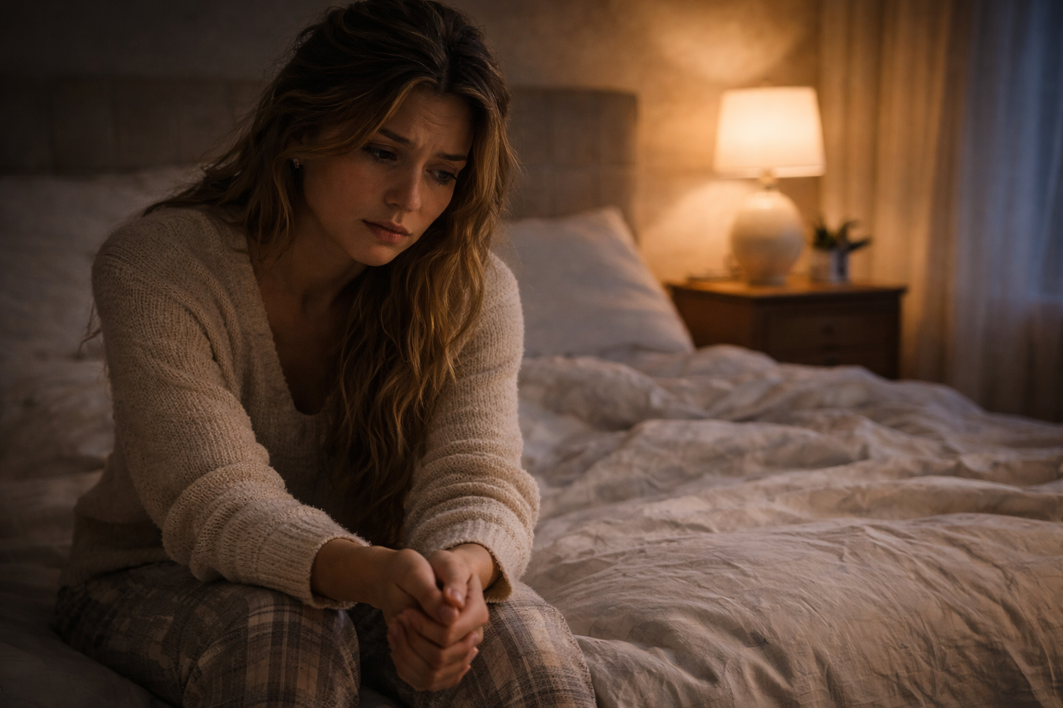 woman awake at night unhappy because of cheating boyfriend