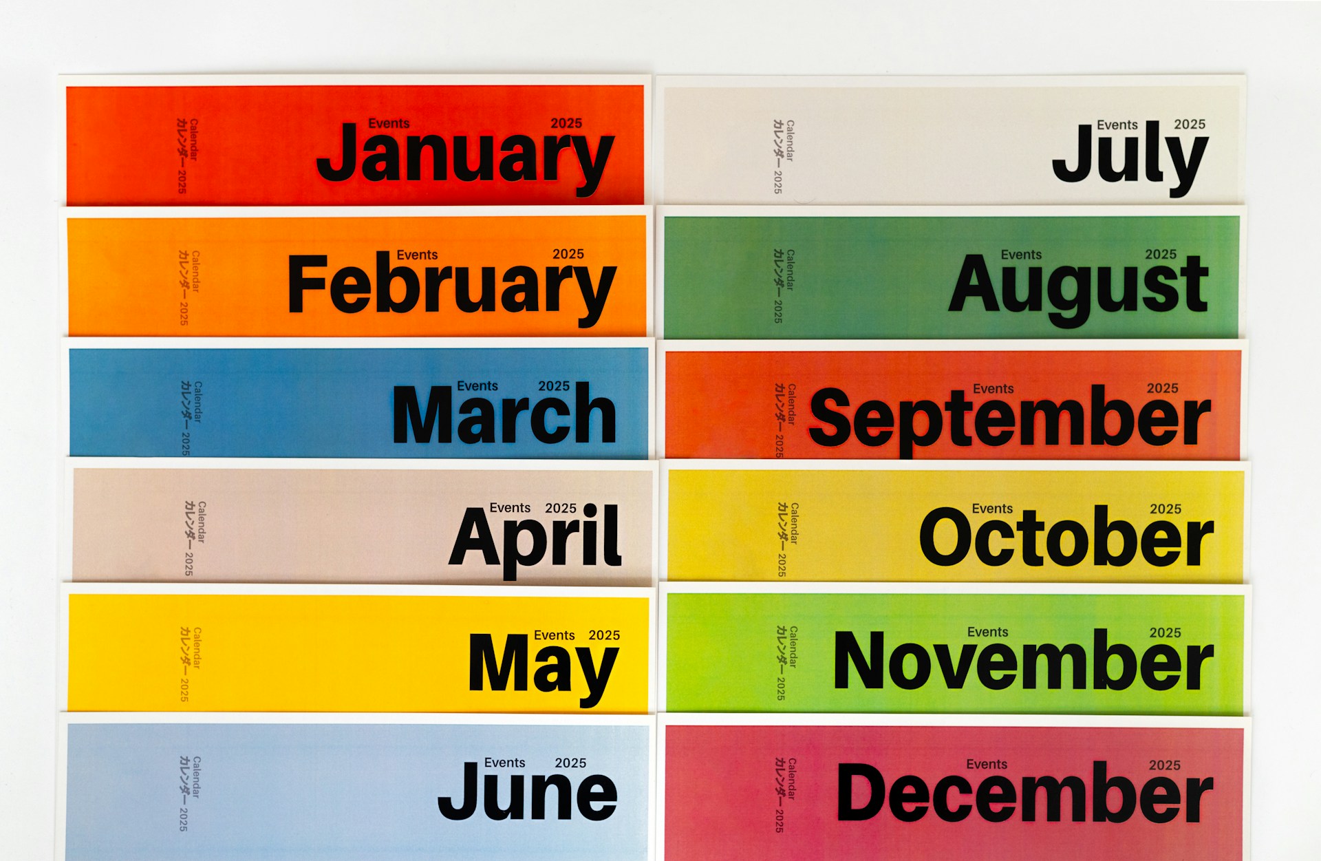 Colourful monthly calendar cards arranged in rows, symbolising the week-by-week timeline of no contact after a breakup.